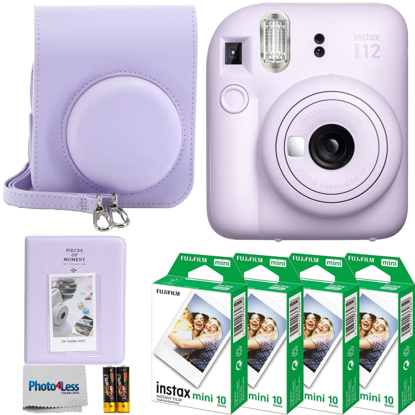 Cámara instantánea Fujifilm Instax Mini 12 (Lila/Púrpura) +40 hojas – Kit / pack de regalo